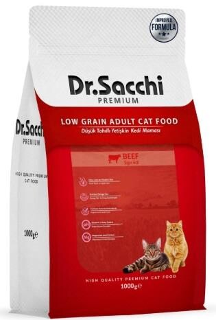 Dr. Sacchi Premium Düşük Tahıllı Sığır Etli Yetişkin Kedi Maması 1 KG | SRC: Barcode: 8690286595035